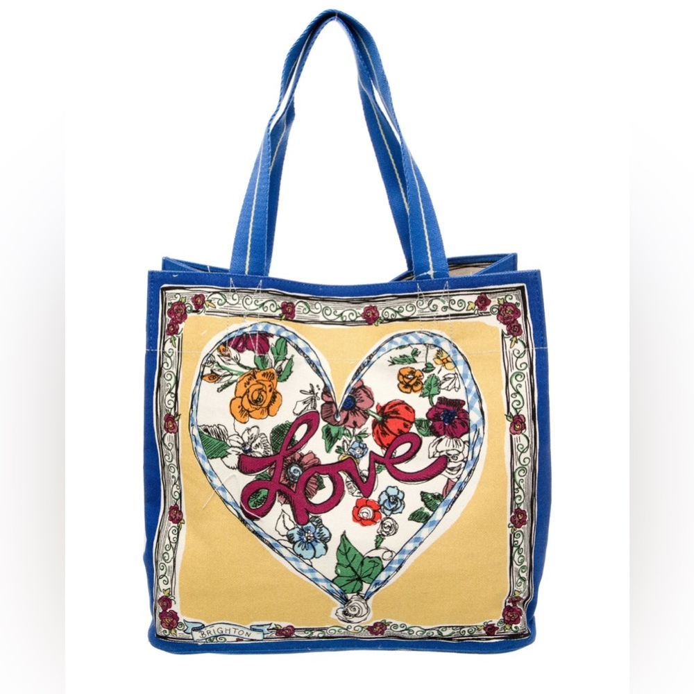 Brighton Yellow & Blue Tied with Love Tote large size floral nature motif NWT - Picture 5 of 8